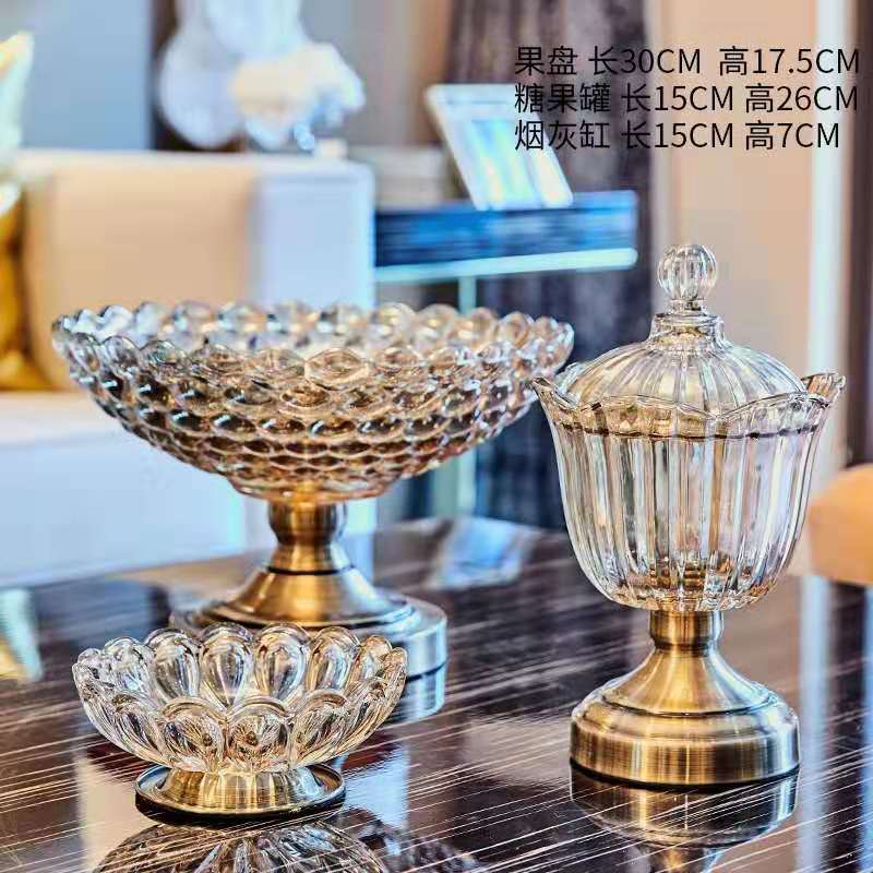 Glass fruit plate, crystal glass fruit plate, glass vase, crystal glass candy jar, high-end European-style piggy bank, glass candy jar, Yangxuan TG512 Specification image