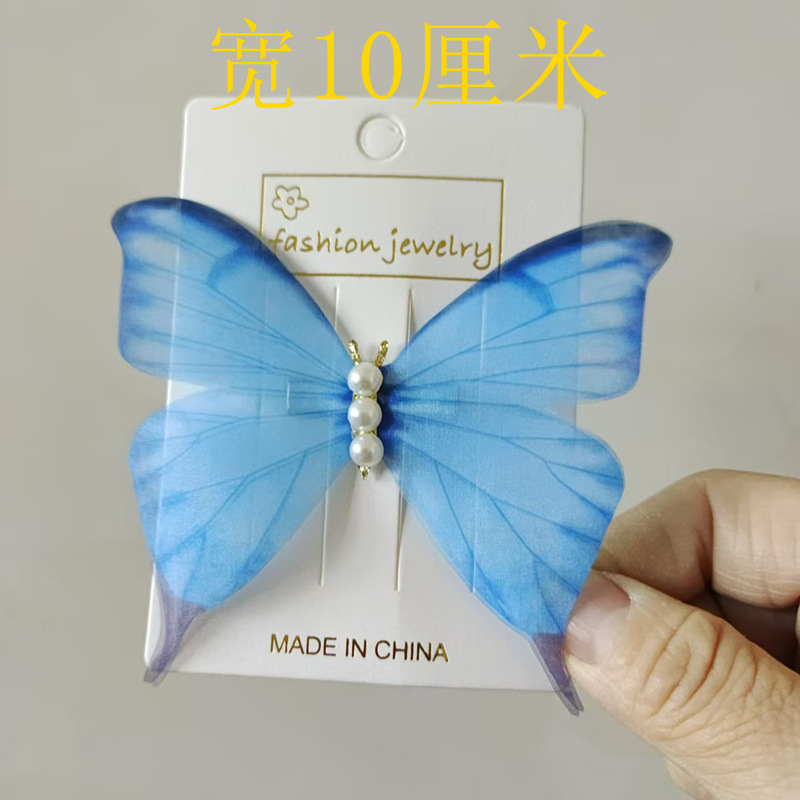 Ethereal and dynamic chiffon butterfly hair clips for women taking photos, forest-themed retro high-end side clips, pearl elegant hair accessories wholesale, hair clips, hair accessories, headwear Item Picture