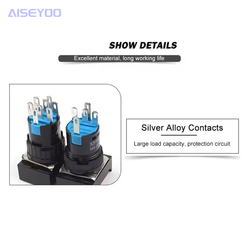 Self-resetting button switch with light, rectangular button switch with light but no lock, emergency stop switch, self-locking/lock-free, adjustable push-break, threaded slot type button switch Specification image