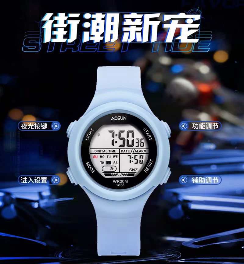 Electronic watch for boys and girls, Korean version junior high school student watch, niche ins style, high appearance level, waterproof children's electronic watch 1828 watch Application Scenario