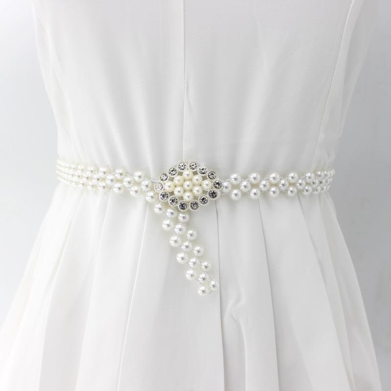 Pearl waist chain for women, fashionable rhinestone pearl elastic elastic, summer versatile dress sweater belt Item Picture