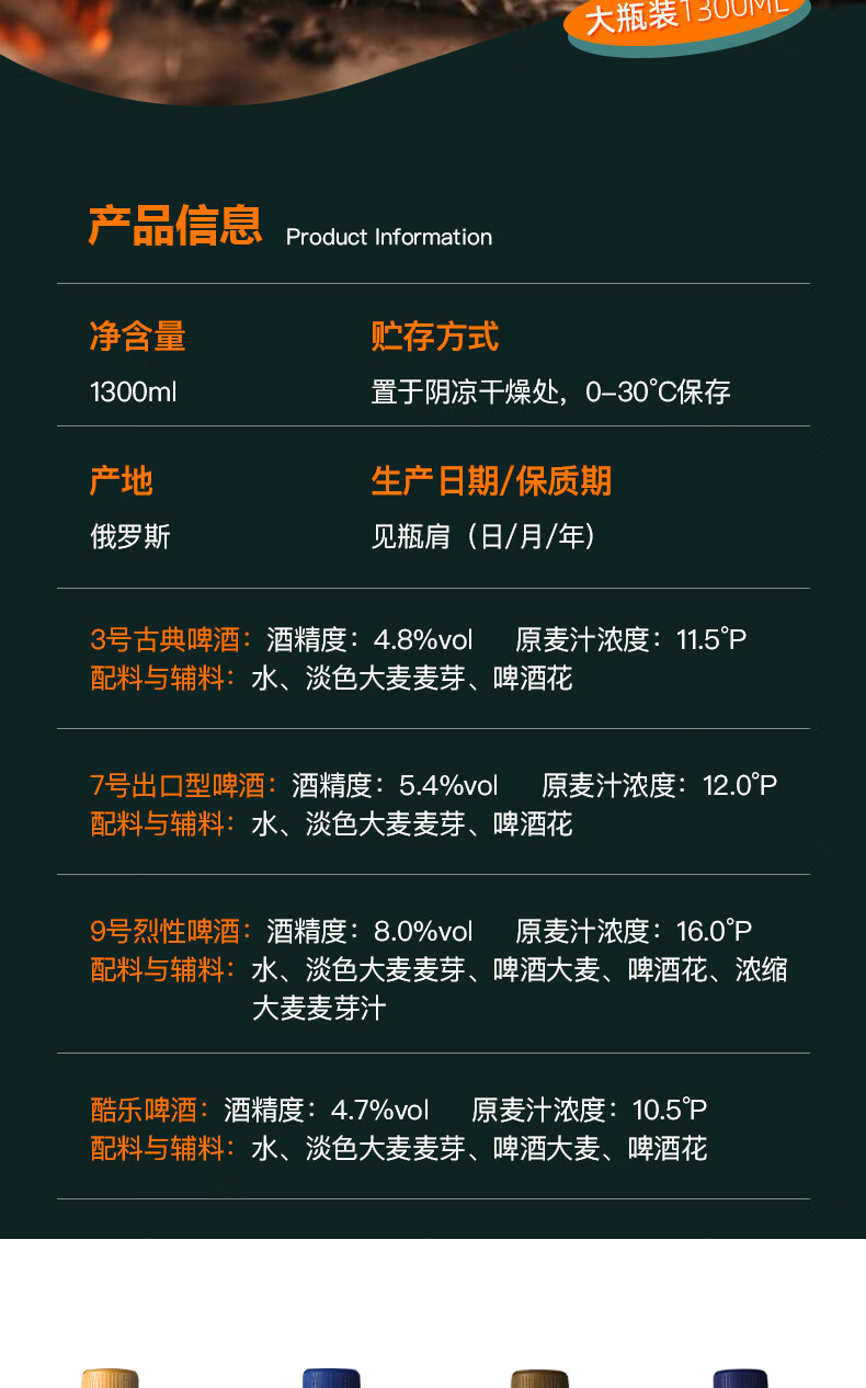 包邮批发！俄罗斯波罗的海3号古典啤酒1.3L详情4