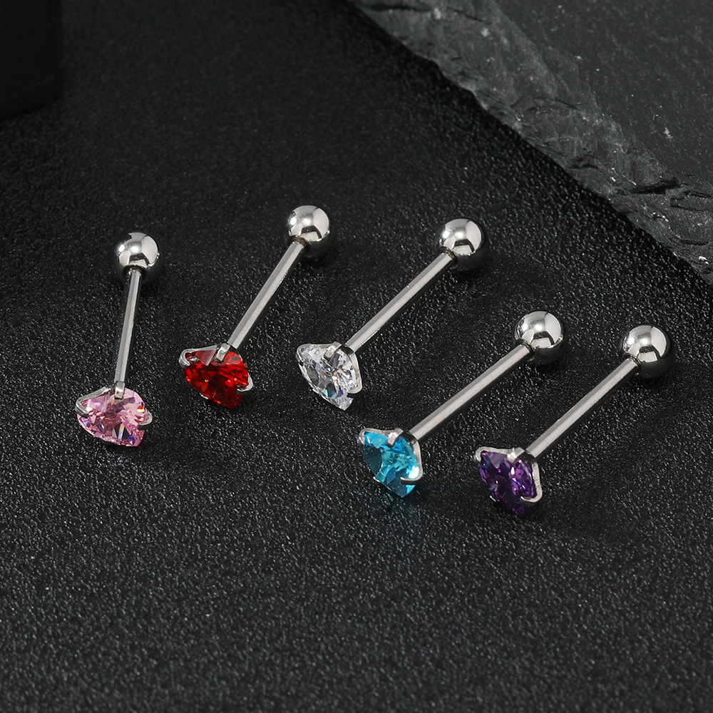 厂家批发舌钉多色爱心镶锆石性感可爱简约百搭朋克潮流时尚不锈钢