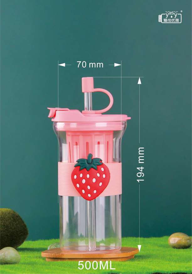 New fashionable high borosilicate water cup, straw glass cup, heat-resistant silicone sleeve water cup, home good item, girl's heart flower tea cup, juice cup, milk cup, office and home high appearance level transparent glass handicraft explosion-proof water cup, 500ml detail image 8