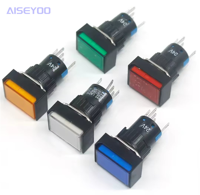 Self-resetting button switch with light, rectangular button switch with light but no lock, emergency stop switch, self-locking/lock-free, adjustable push-break, threaded slot type button switch Item Picture