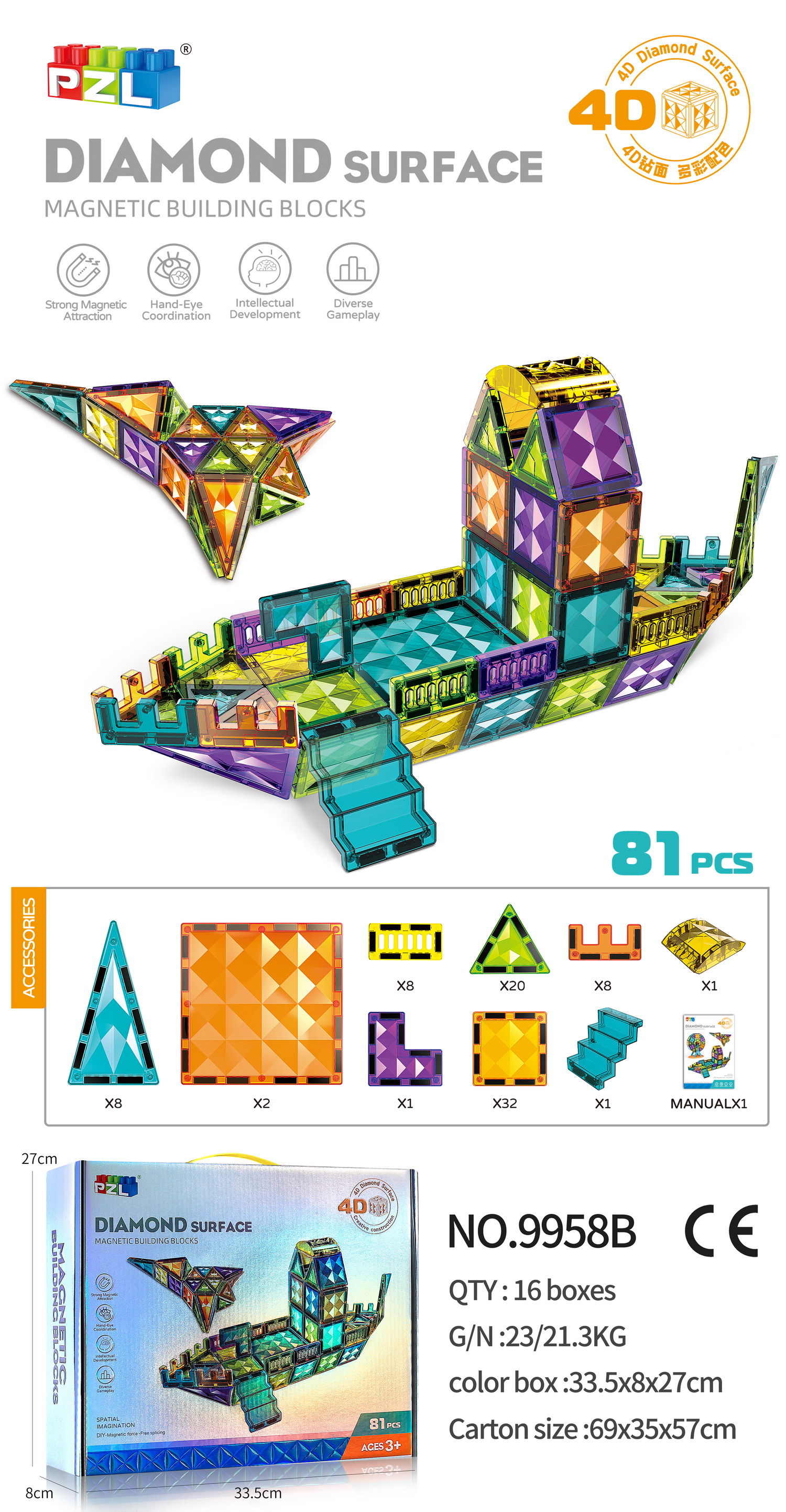 مكعبات المغناطيسية للمغناطيسات السحرية (81 PCs) 995B