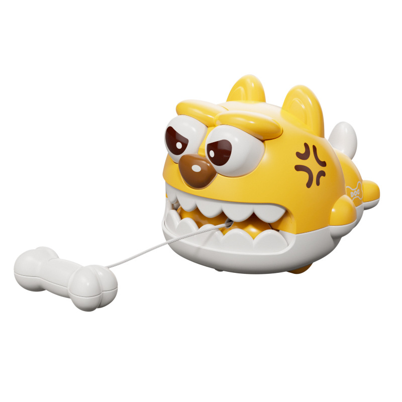 拉线恶犬玩具车咬骨头口袋创意解压玩具小挂件扭蛋娃娃机礼品批发白底实物图