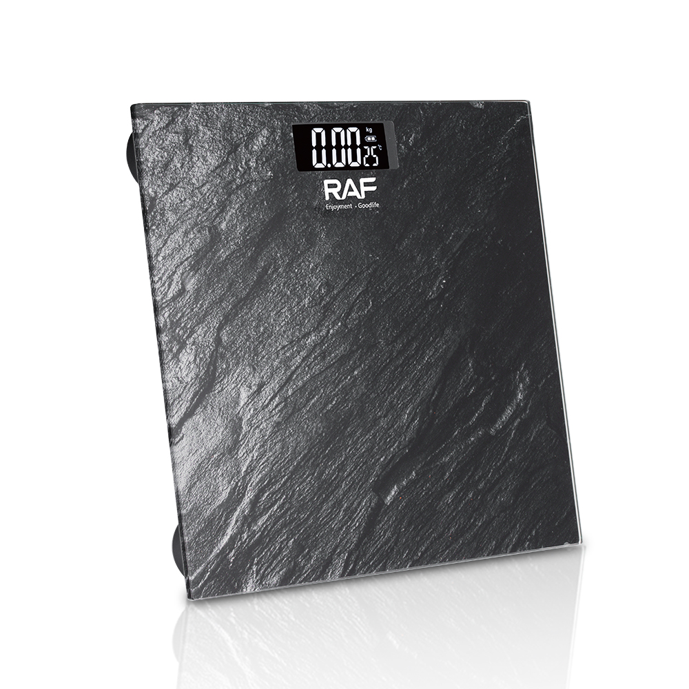 RAF多功能电子秤家用电池款跨境体脂秤钢化玻璃人体秤称重计详情5