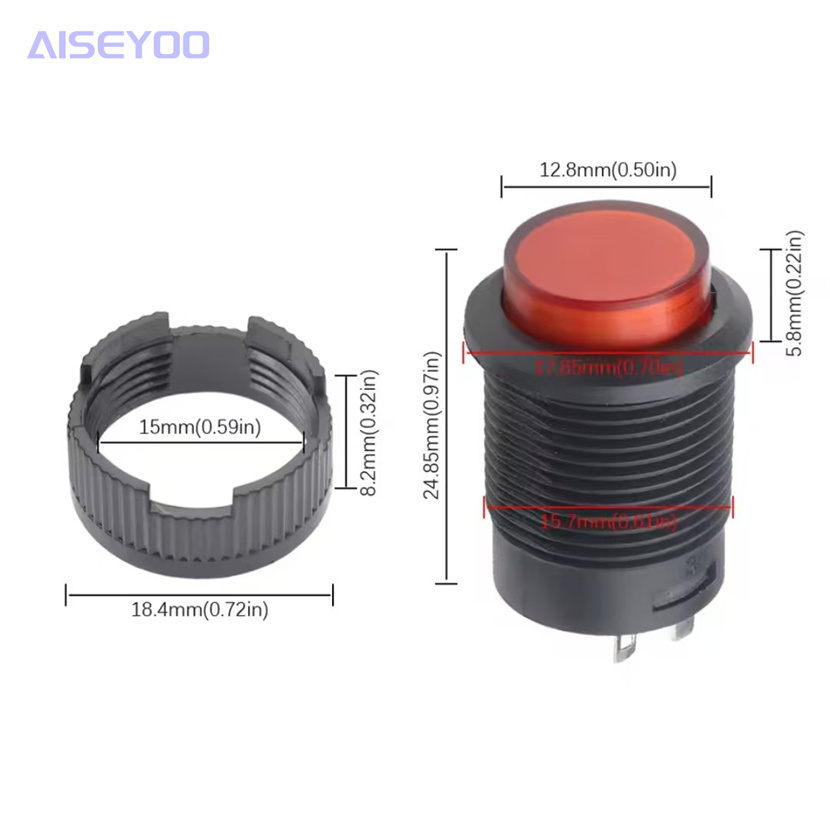 R16-503 no light/With light self-locking/self-resetting circular power button switch 2/4 pin 16MM Specification image