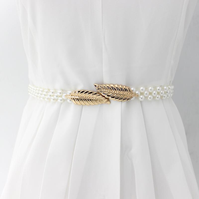 Pearl waist chain for women, fashionable rhinestone pearl elastic elastic, summer versatile dress sweater belt Specification drawing