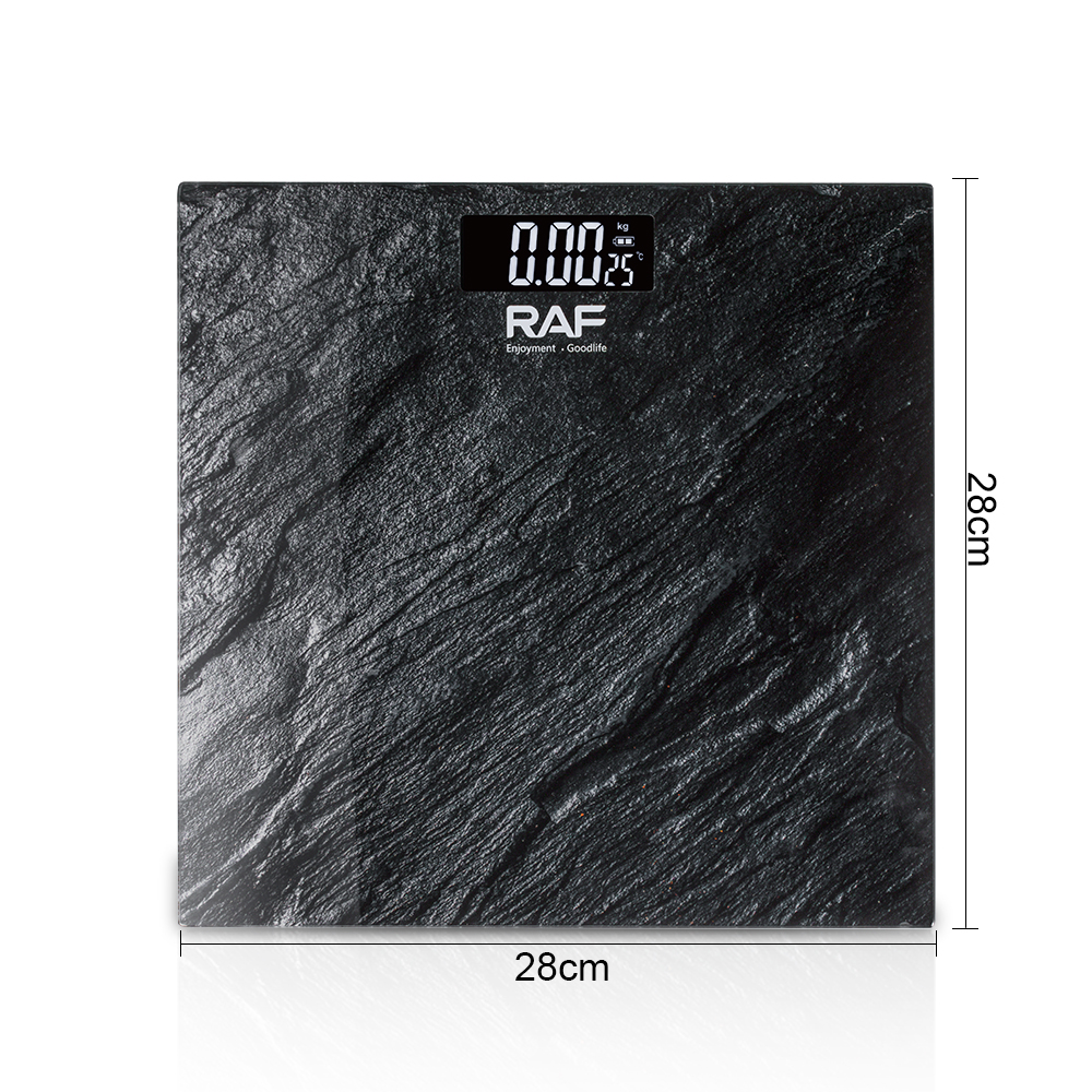 RAF多功能电子秤家用电池款跨境体脂秤钢化玻璃人体秤称重计详情6