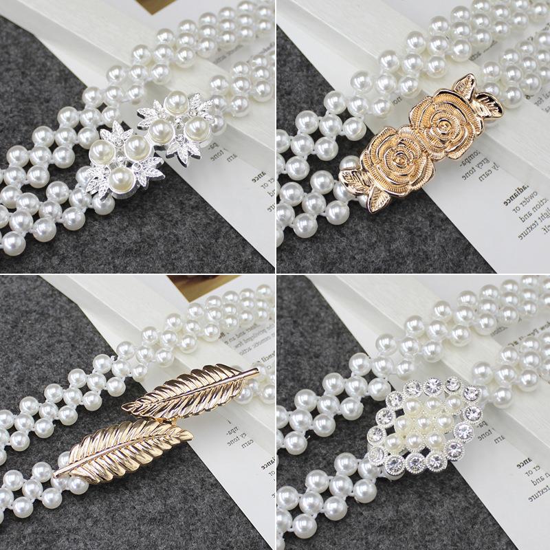 Pearl waist chain for women, fashionable rhinestone pearl elastic elastic, summer versatile dress sweater belt full figure