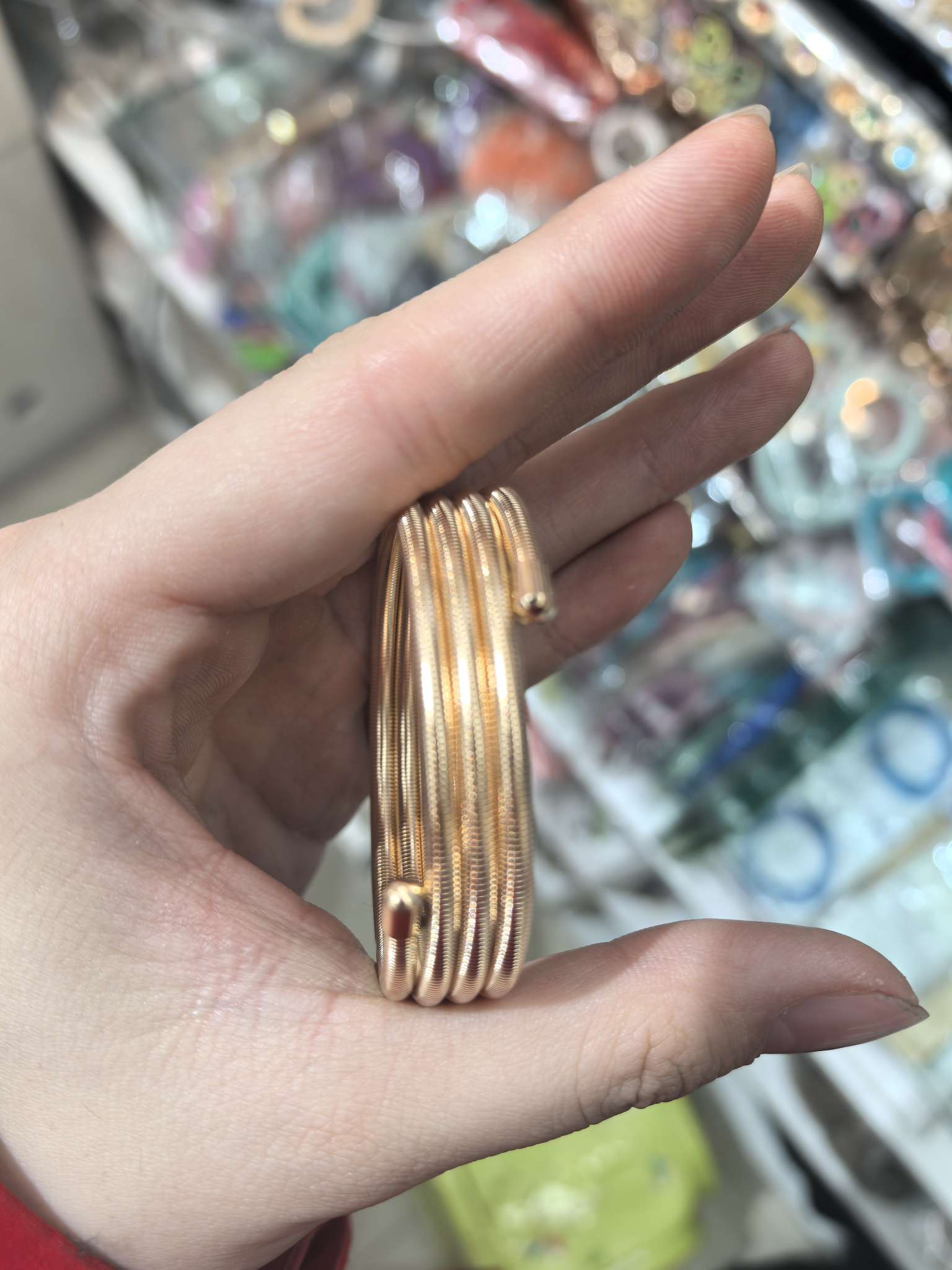 欧美跨境男女钢丝弹簧叠搭四层手镯个性手环手饰品 手链产品图