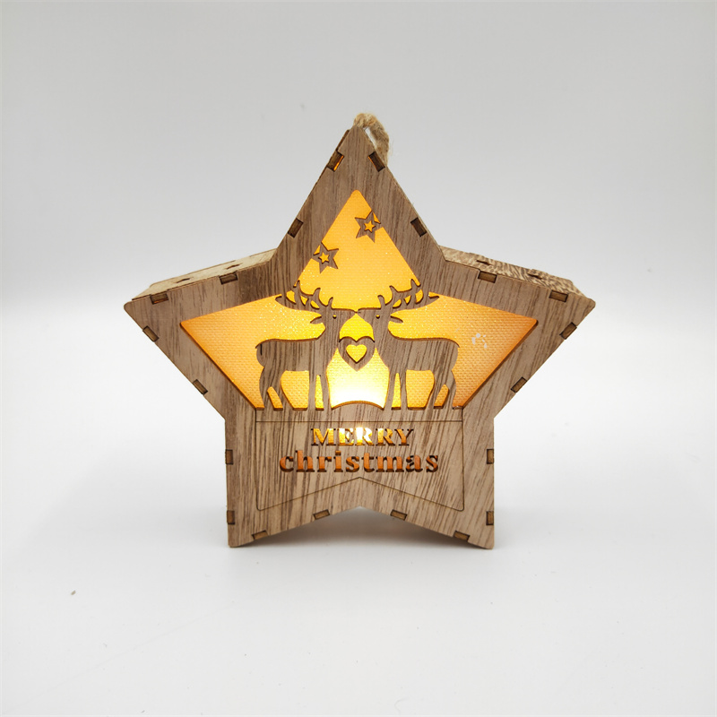 Decoraciones navideñas de madera colgantes luminosos de madera nuevos colgantes navideños recortados LED colgantes decorativos de madera colgantes navideños details Picture