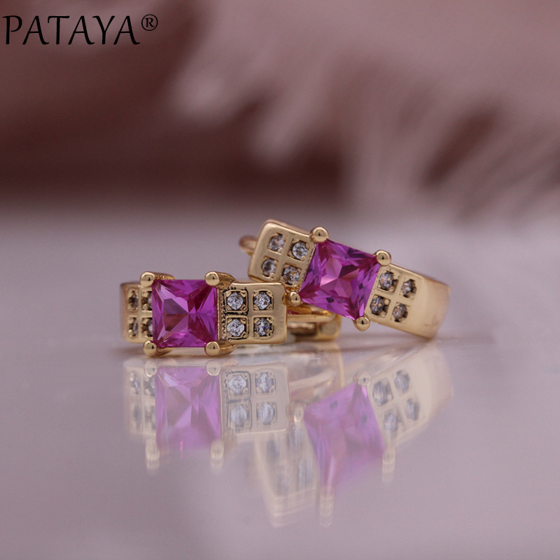 Amazon independent store cross-border direct supply geometric hollowed-out earrings, 585 rose gold left and right side earrings and accessories wholesale Russian purple gold jewelry Item Picture