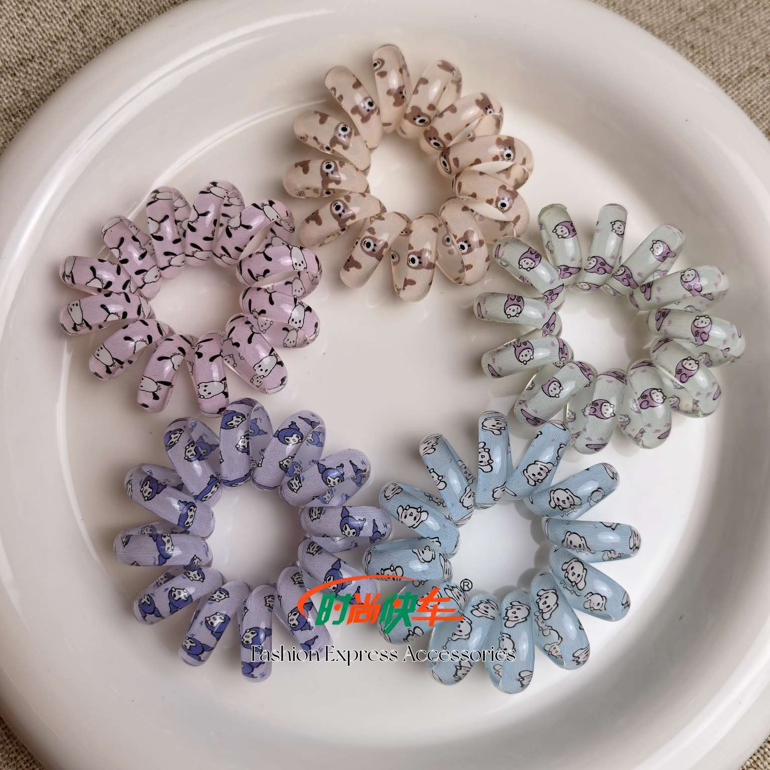 印花可爱风春季必备清透感电话线发圈大号中号防水防汗大气时尚 高级感头饰 发饰发圈 头绳饰品 气质女生必备发饰品 简约