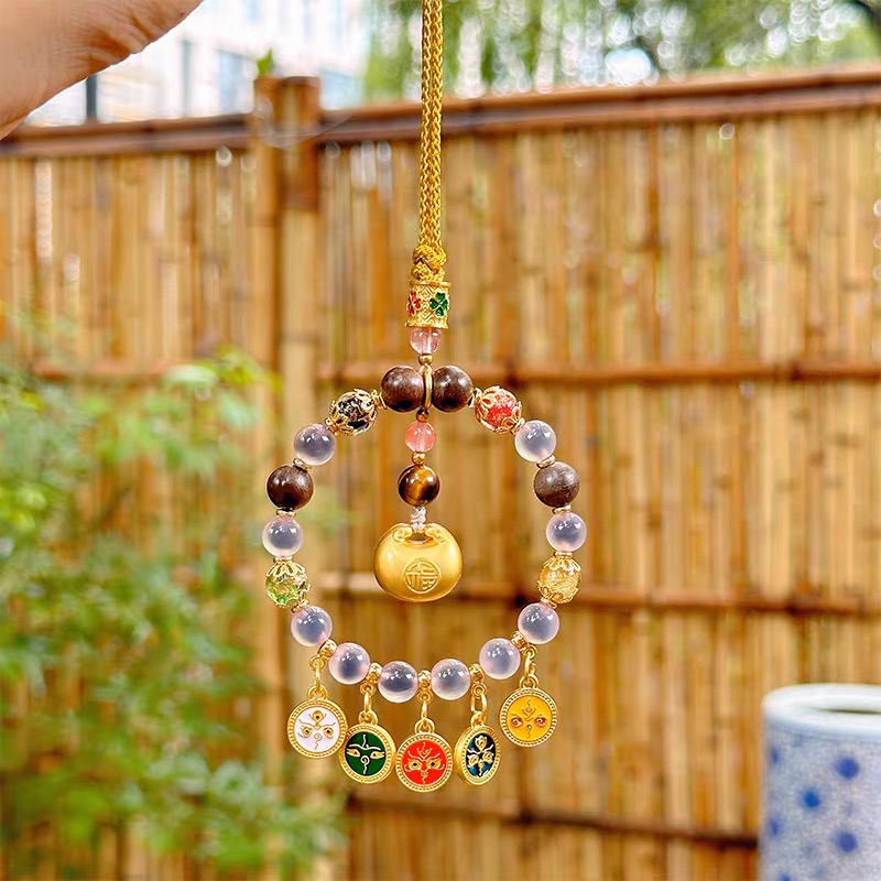 Wholesale of the same style of sugar heart agate car hanging bags and car rearview mirror hanging accessories from the manufacturer Specification image