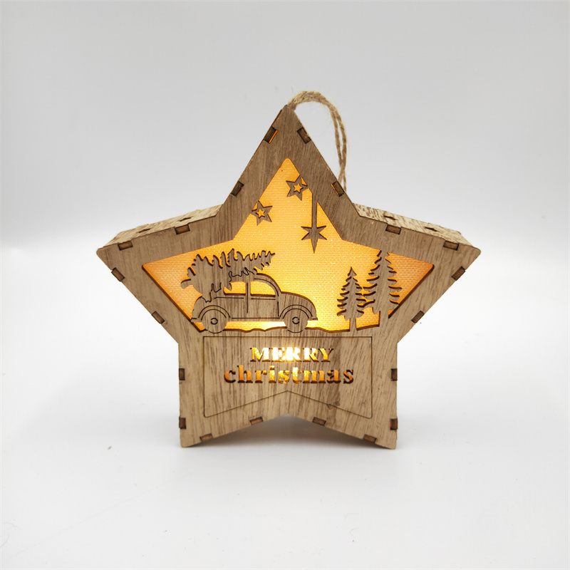 Decoraciones navideñas de madera colgantes luminosos de madera nuevos colgantes navideños recortados LED colgantes decorativos de madera colgantes navideños Specification image
