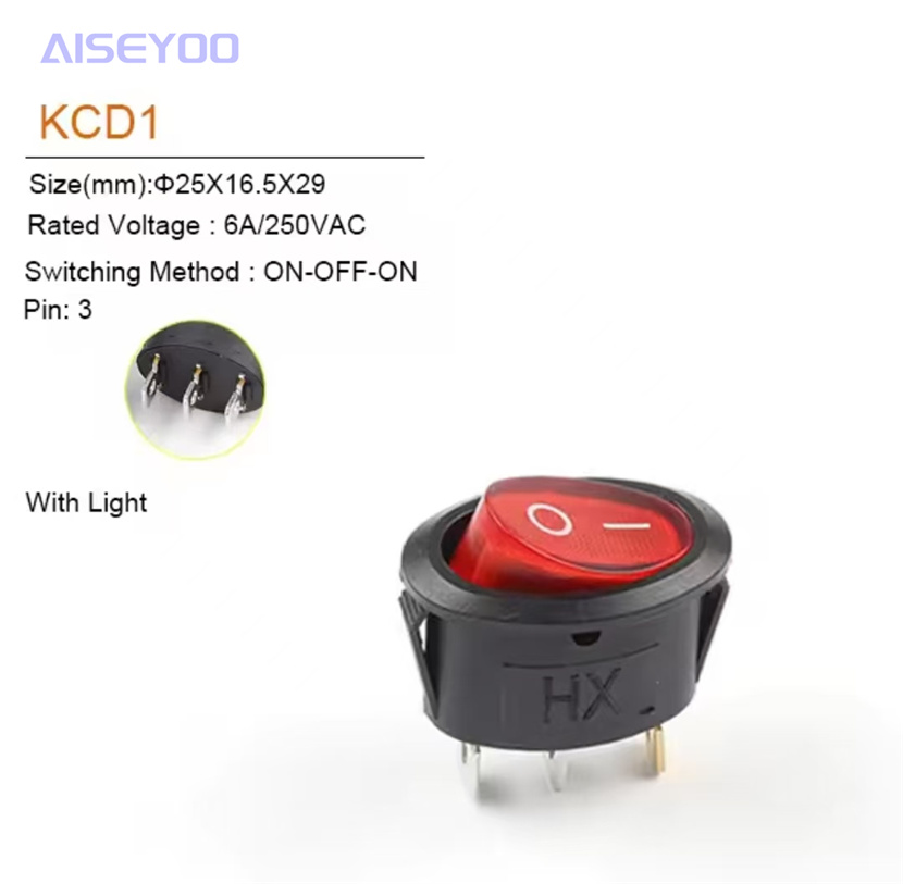 KCD1椭圆按钮二脚二档船型开关三脚三档翘板开关红黑电源开关 三脚带灯开关 翘板开关全系列详情12