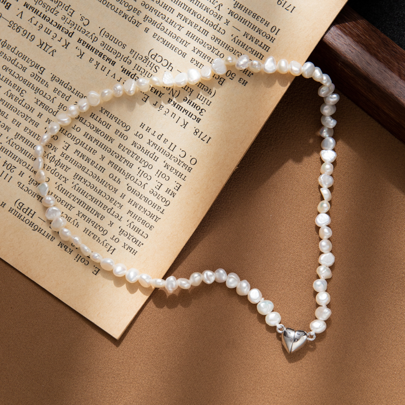 Heart-shaped magnetic clasp Baroque natural freshwater pearl necklace pic 5