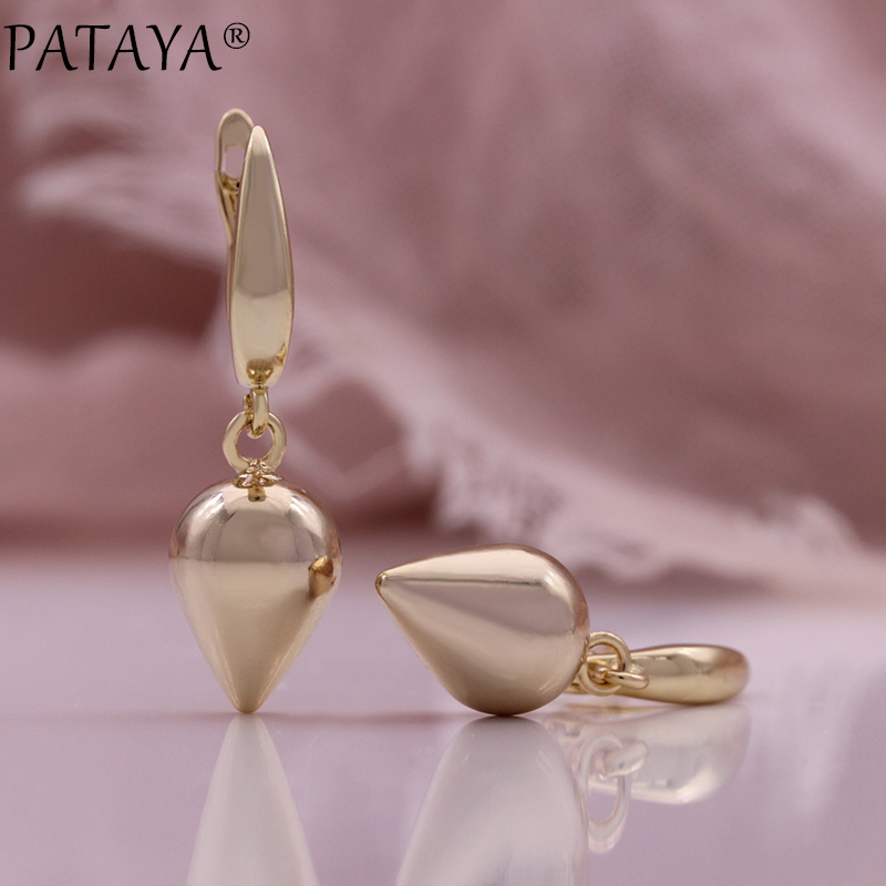 PATAYA's new 585 Russian rose gold electroplated earrings are available for cross-border direct supply from earring factories in Europe and America Specification image