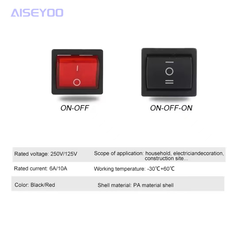 KCD2 tipo barco placa de perforación interruptor de alimentación 4 pies /6 pies 2 pasos negro amarillo luz 6A/220V 10A/125V puntos de plata Specification image