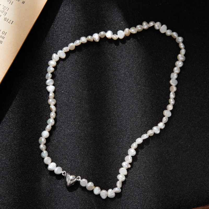 Heart-shaped magnetic clasp Baroque natural freshwater pearl necklace Specification image