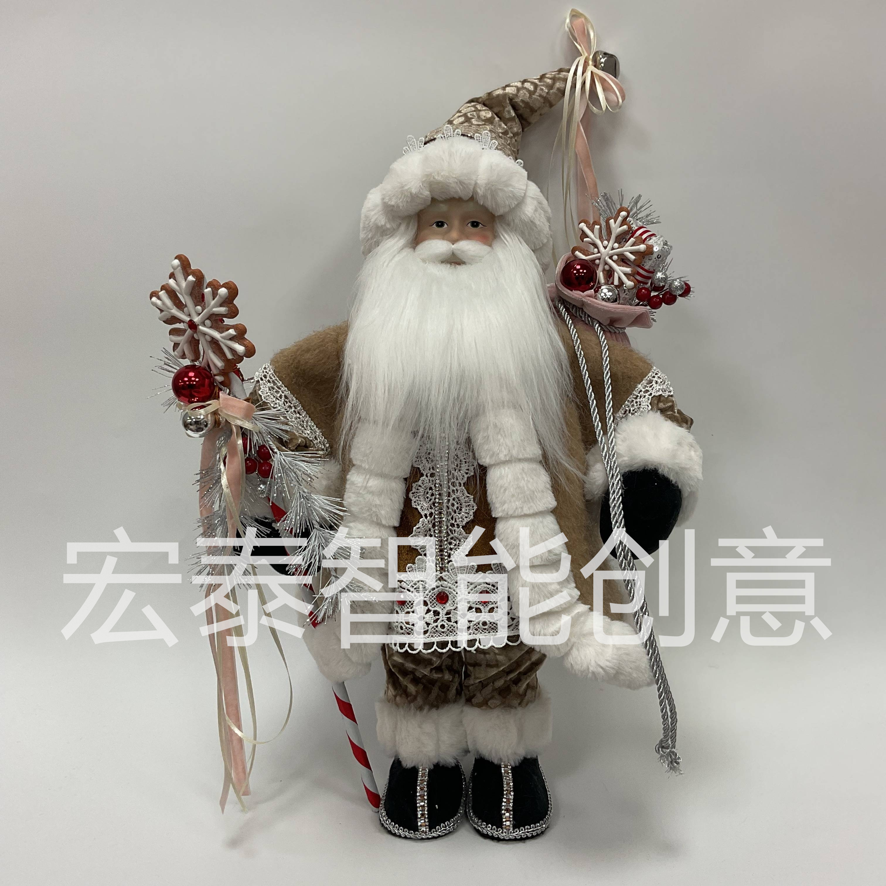 圣诞节卡其色圣诞老人姜饼雪花款圣诞摆件圣诞礼品圣诞装饰圣诞老人圣诞毛绒玩偶