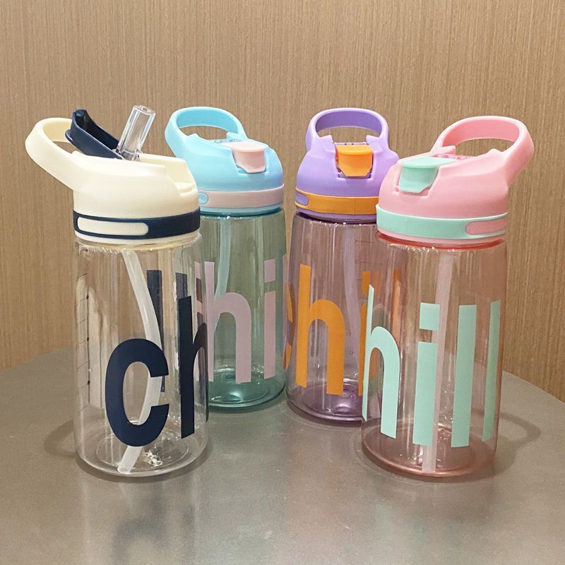 S150-TY-0815 New simple pop-up plastic cup with straw cup Outdoor sports with graduated children's water cup full figure