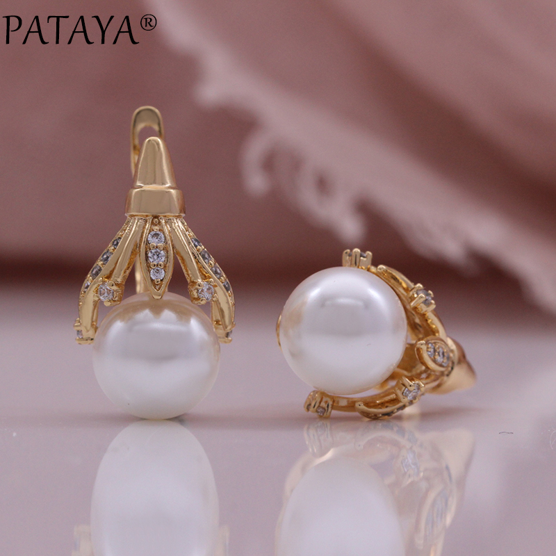 PATAYA's new shell pearl earrings, 585 Russian rose gold genuine gold electroplated earrings, cross-border direct supply, direct supply from European and American earring factories Specification image