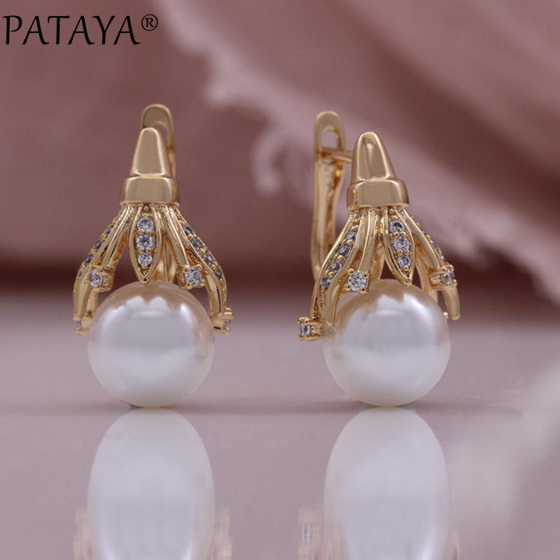 PATAYA's new shell pearl earrings, 585 Russian rose gold genuine gold electroplated earrings, cross-border direct supply, direct supply from European and American earring factories