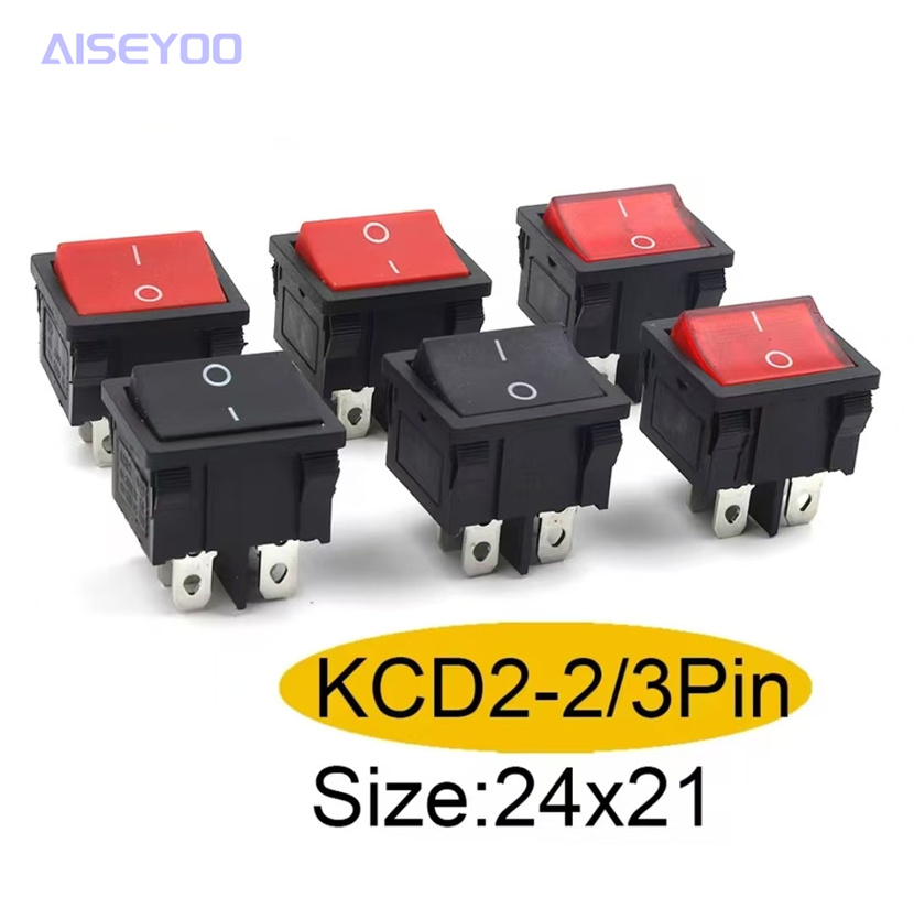 KCD2船型翘板电源开关 4脚/6脚2档 黑黄灯 6A/220V 10A/125V银点  