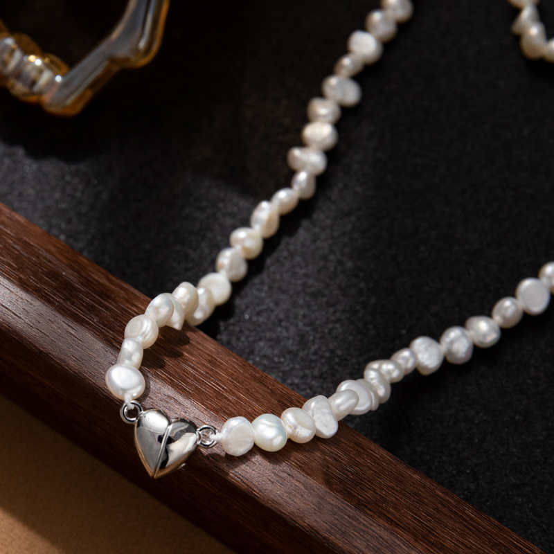 Heart-shaped magnetic clasp Baroque natural freshwater pearl necklace pic 6