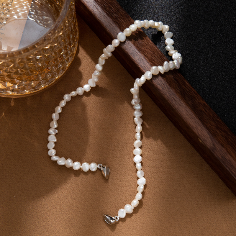 Heart-shaped magnetic clasp Baroque natural freshwater pearl necklace pic 7