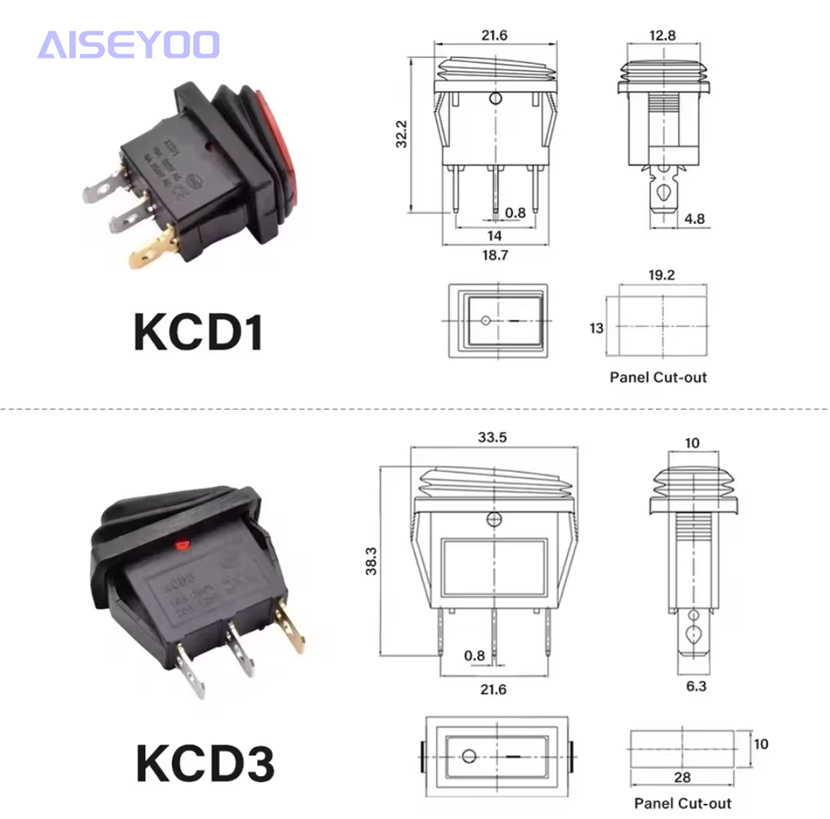 KCD1/KCD3 interruptor de barco a prueba de agua a prueba de polvo tres pies dos niveles 12V/220V con luz interruptor de barco con luz LED con contacto de plata interruptor de barco details Picture