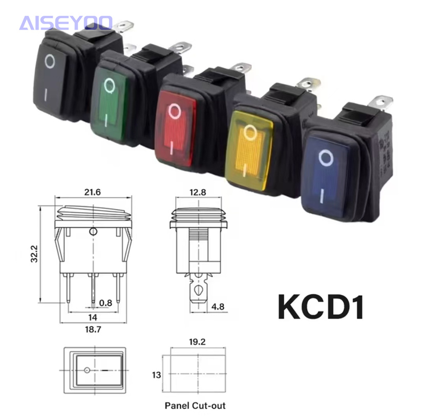 KCD1/KCD3 interruptor de barco a prueba de agua a prueba de polvo tres pies dos niveles 12V/220V con luz interruptor de barco con luz LED con contacto de plata interruptor de barco Specification image