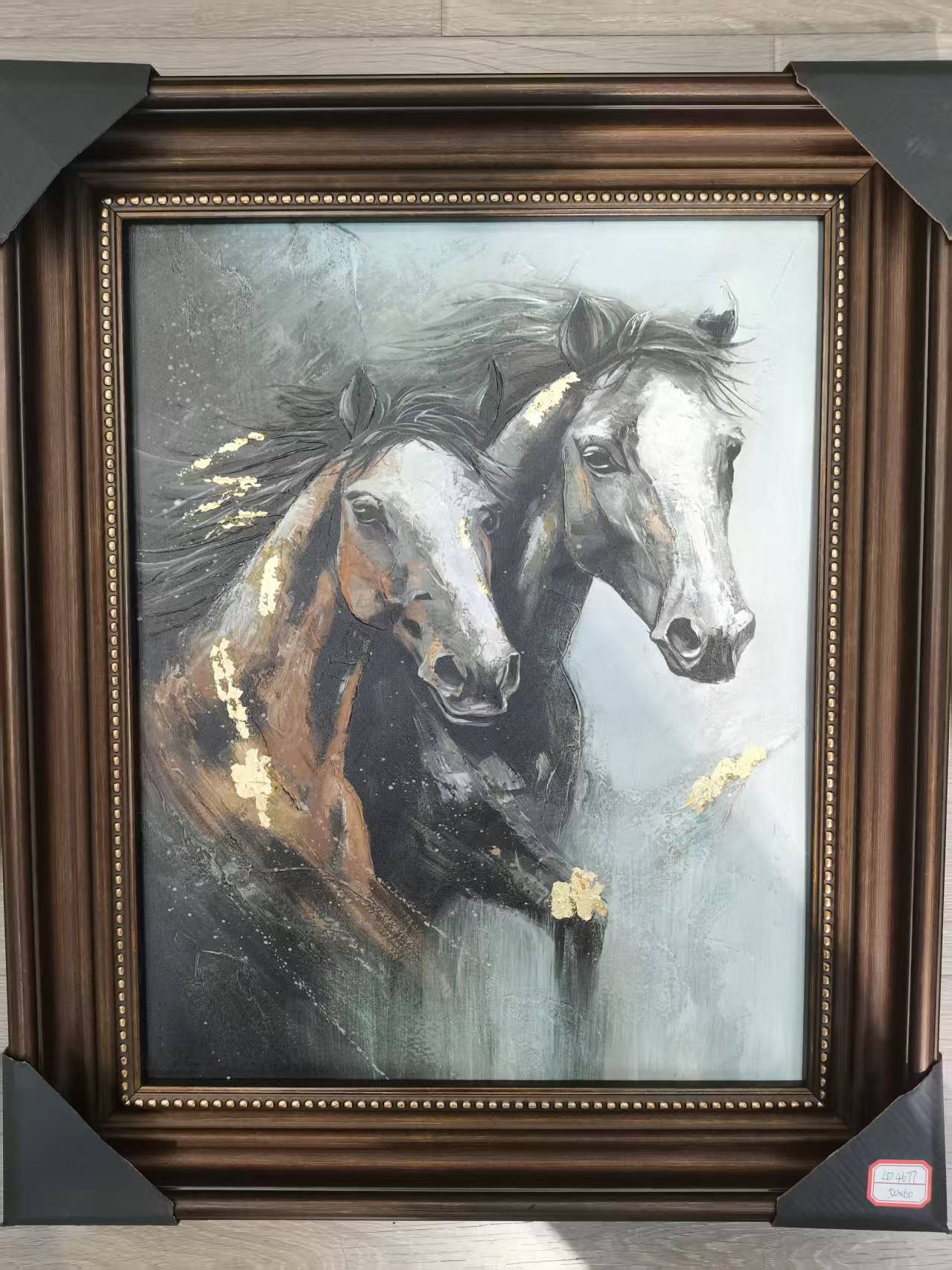 Modern double-headed horse decorative painting mural, rectangular metal entrance wall hanging painting, living room background wall high-end decorative painting Application Scenario