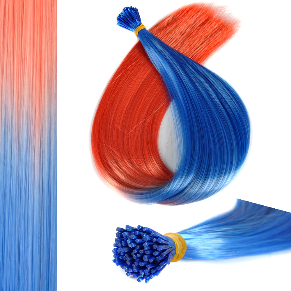 Cross-border Amazon colorful hair extensions, wigs, women's invisible hair extensions, high-temperature silk gradient stick hair wholesale wigs detail image 3