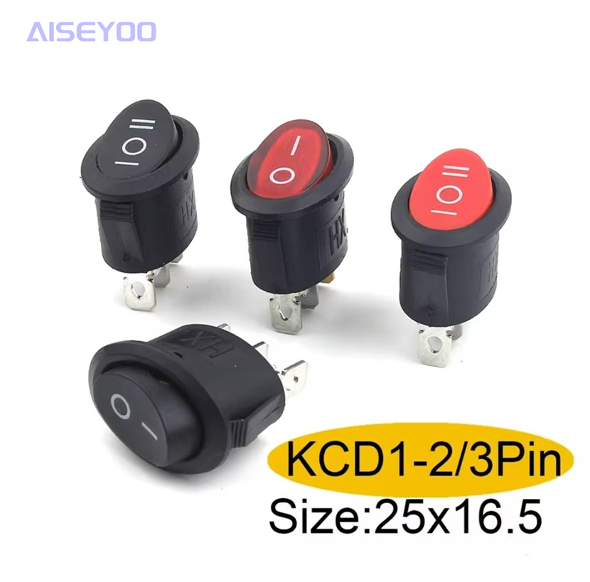 KCD1椭圆按钮二脚二档船型开关三脚三档翘板开关红黑电源开关 三脚带灯开关 翘板开关全系列图