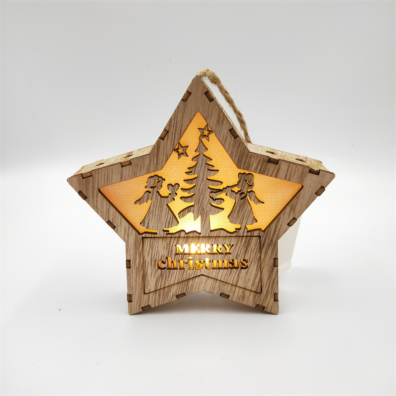 New wooden Christmas decorations, wooden illuminated pendants, hollowed-out Christmas ornaments, LED wooden decorative pendants, Christmas pendants