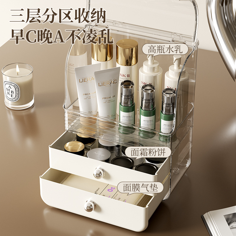 D47-128-2 Cosmetic storage box Desktop high-end dressing table Large capacity dust storage rack details Picture