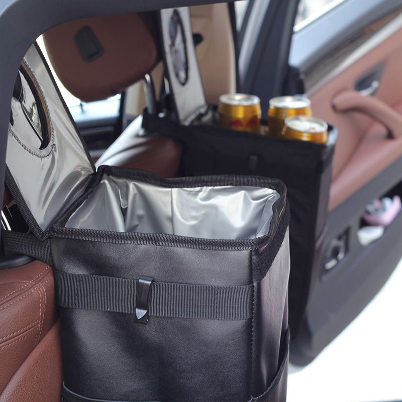 X cross-border new car seat back storage bag inside the car creative leather box Car foldable waterproof trash can details Picture