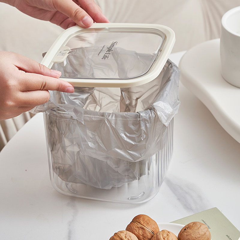 J149-010 Light luxury desktop garbage transparent bucket Sanitary bucket Hair accessories clip jewelry box Leather band headstring organizer box Application Scenario