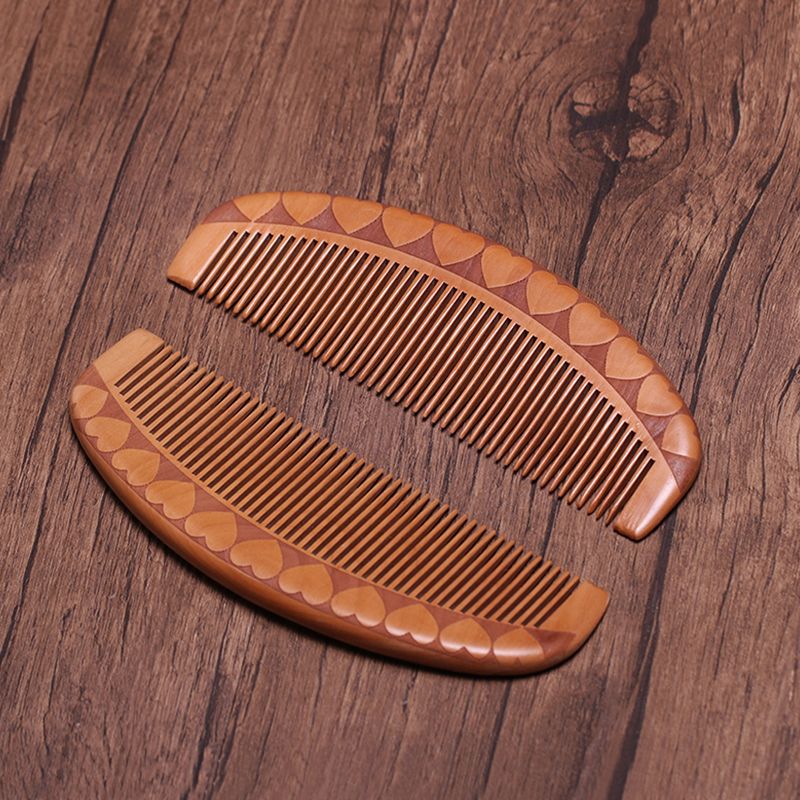 国潮桃木梳子双面雕花实木美发梳定制刻字木梳定做1