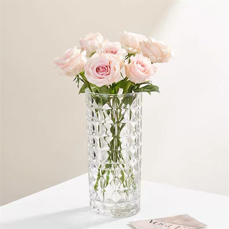 Extra-large vase, simple crystal glass, transparent display item, living room dining table, water-grown lucky bamboo, dried flower arrangement, straight tube Specification image