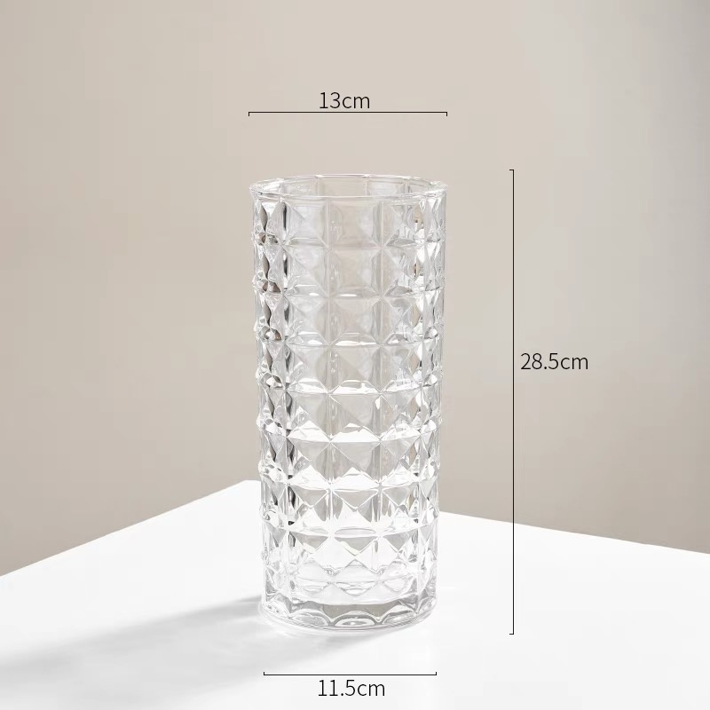 Extra-large vase, simple crystal glass, transparent display item, living room dining table, water-grown lucky bamboo, dried flower arrangement, straight tube Item Picture