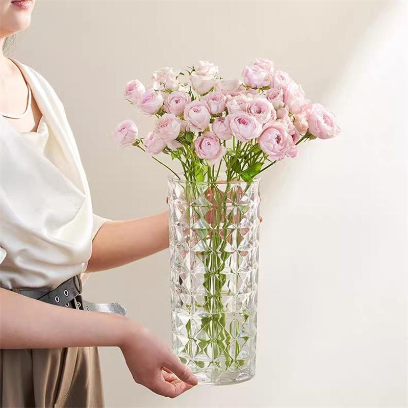Extra-large vase, simple crystal glass, transparent display item, living room dining table, water-grown lucky bamboo, dried flower arrangement, straight tube details Picture