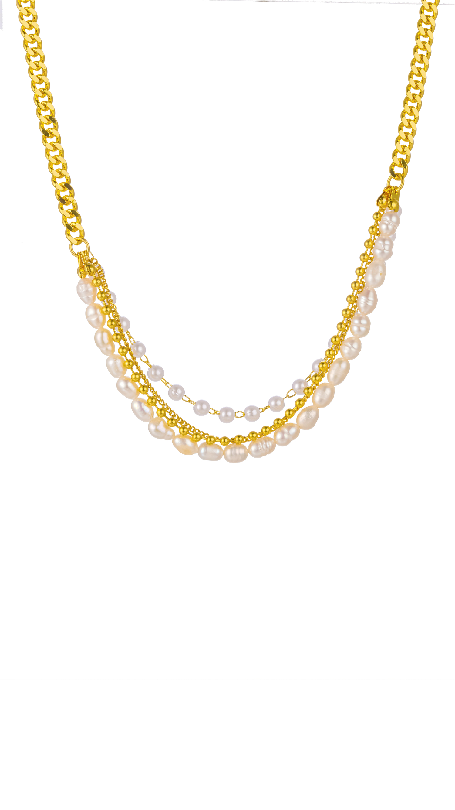 Multi-layer chain with natural freshwater pearl chain necklace Item Picture