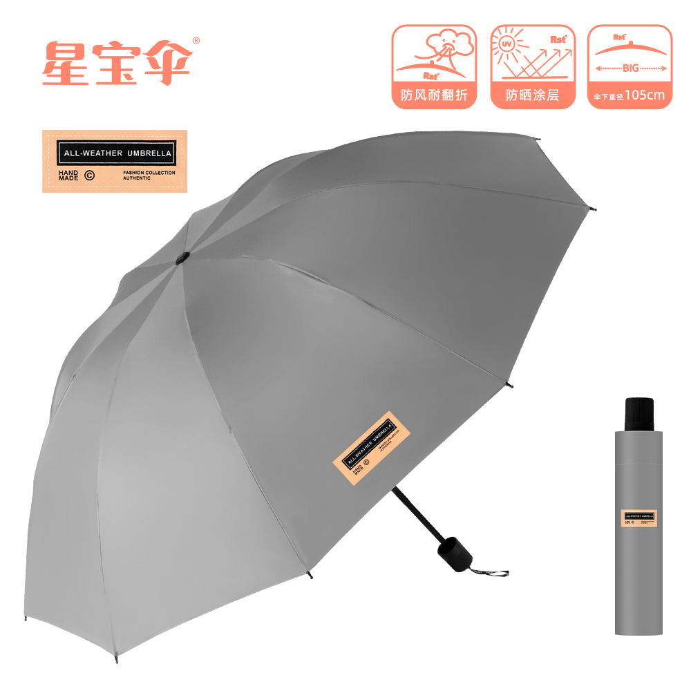 9626 Adult umbrella, universal three-fold hand-opening windproof enlarged umbrella, black rubber UV-resistant umbrella, 10-bone durable umbrella, wholesale umbrella details Picture