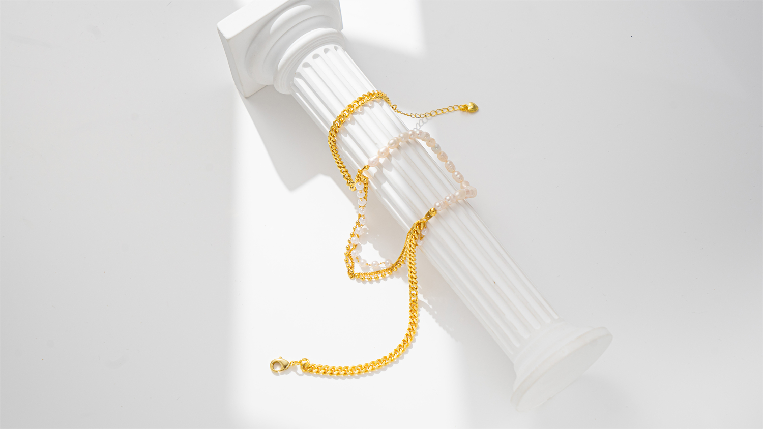 Multi-layer chain with natural freshwater pearl chain necklace